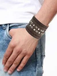 Zivom#174; Skull Biker Punk Funky Brown Leather Wrist Band Bracelet Men-thumb4