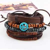 Zivom#174; Peace Handcrafted Brown Leather Wrist Band Multi Strand Bracelet Men-thumb2