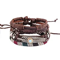 Zivom#174; Crafted Leather Charm Wrist Band Multi Strand Stackable Bracelet Men-thumb1