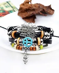 Zivom#174; Black Leather Hamsa Peace Charm Wrist Band Multi Strand Bracelet-thumb3