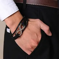 ZIVOM Leather Base Metal Bracelet for Boys  Men (Brown)-thumb4