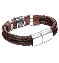 Zivom#174; Rope Braided Brown Leather Stainless Steel Wrist Band Bracelet Men-thumb2