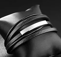 ZIVOM The Jewelbox Multi-Layer Chocolate Black Leather Wrist Band Strand Rakhi Bracelet for Men-thumb2