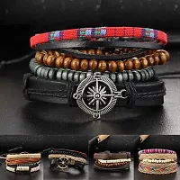 Zivom#174; Black Leather Wood Beads Wrist Band Multi Strand Bracelet Men-thumb4