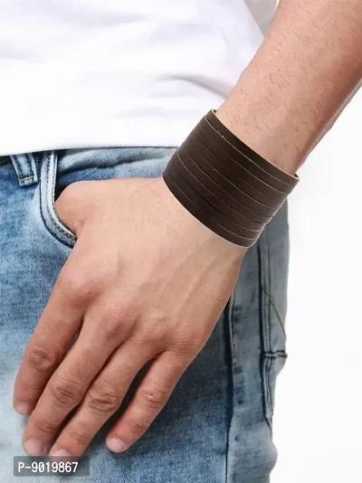 Zivom#174; Strand Biker Punk Funky Handcrafted Brown Leather Wrist Band Bracelet-thumb5