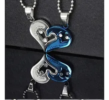 Zivom#174; Silver Blue Stainless Steel Love Puzzle Heart Couple Pendant Chain Combo Men Women-thumb3