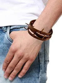 Zivom#174; Handmade Tan Brown Leather Wrist Band Biker Bracelet For Men-thumb2