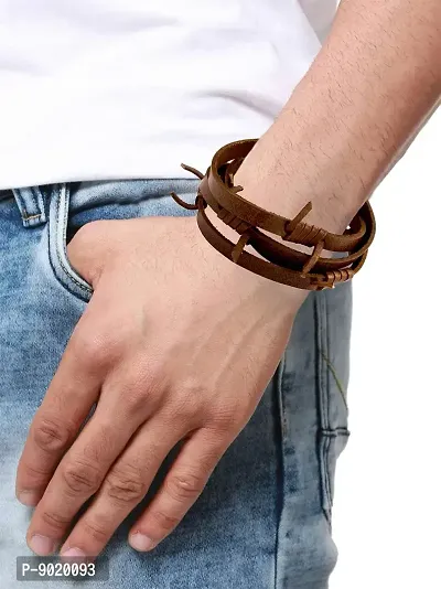 Zivom#174; Handmade Tan Brown Leather Wrist Band Biker Bracelet For Men-thumb3