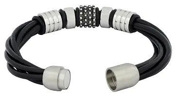 Zivom#174; Biker Braided Black Leather Stainless Steel Wrist Band Bracelet Men-thumb1