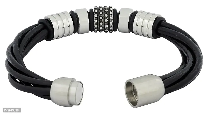 Zivom#174; Biker Braided Black Leather Stainless Steel Wrist Band Bracelet Men-thumb2