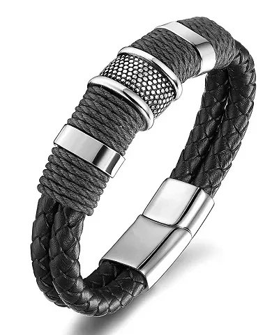 ZIVOM Leather 316 L Surgical Stainless Wrist Band Strap Bracelet for Men