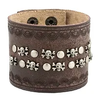 Zivom#174; Skull Biker Punk Funky Brown Leather Wrist Band Bracelet Men-thumb1