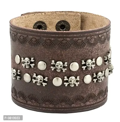 Zivom#174; Skull Biker Punk Funky Brown Leather Wrist Band Bracelet Men-thumb2