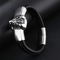 Zivom Stainless Steel With Cubic Zirconia Lion Punk Biker Bracelet For Boy  Men (black, Silver)-thumb3
