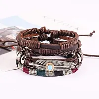 Zivom#174; Crafted Leather Charm Wrist Band Multi Strand Stackable Bracelet Men-thumb2