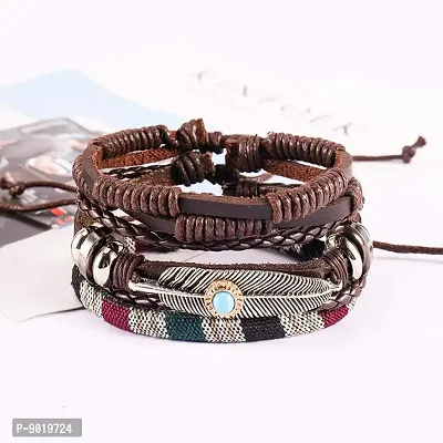 Zivom#174; Crafted Leather Charm Wrist Band Multi Strand Stackable Bracelet Men-thumb3