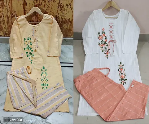 Stylish Fancy Designer Cotton Kurta With Bottom Wear Set For Women Pack Of 2