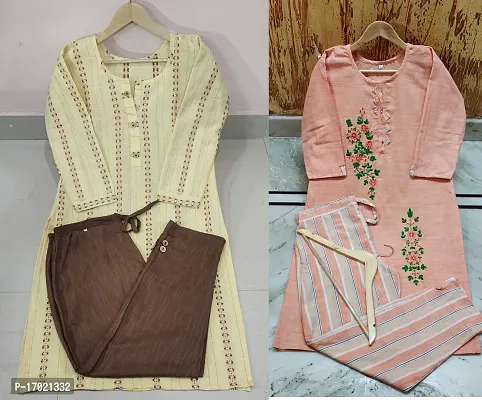 Stylish Fancy Designer Cotton Kurta With Bottom Wear Set For Women Pack Of 2