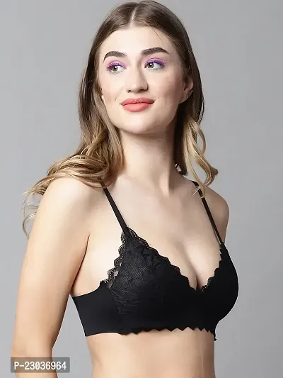 Stylish Black Polyester Spandex Solid Bras For Women-thumb3