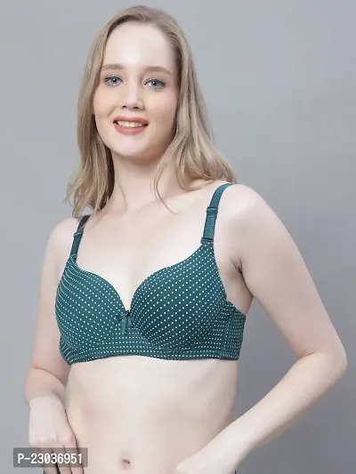 Stylish Green Polyester Spandex Polka Dots Bras For Women