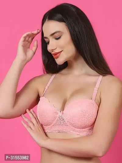 Stylish Pink Lace Lace Bras For Women-thumb3