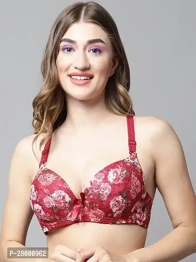 Stylish Red Polyester Spandex Printed Bra For Women-thumb0