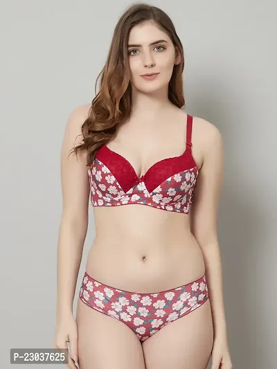 Fancy Bra Panty Set With Women's Floral Print Underwear