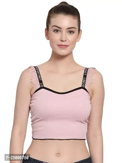 Stylish Pink Cotton Solid Bra For Women