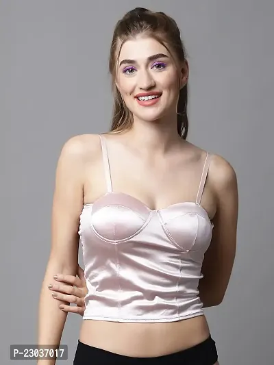 Stylish Pink Satin Solid Bras For Women