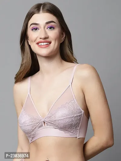Stylish Pink Polyester Spandex Solid Bras For Women
