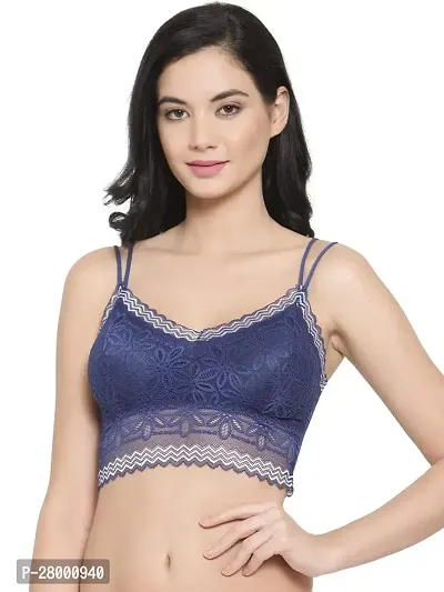 Stylish Blue Lace Solid Bra For Women