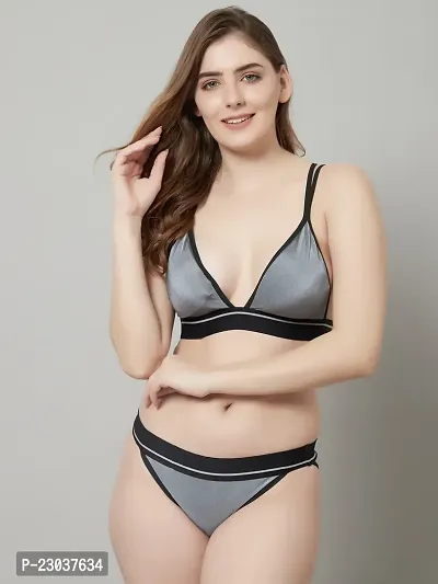 Buy PrettyCat Grey and Black Colorblocked Lightly Padded Plunge
