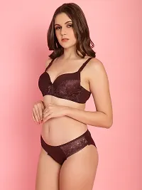Stylish Maroon Lace Self Pattern Bra And Panty Set For Women-thumb2