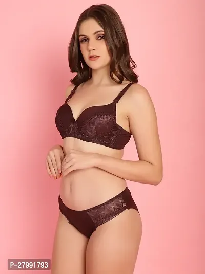 Stylish Maroon Lace Self Pattern Bra And Panty Set For Women-thumb3
