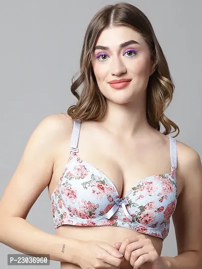 Stylish Blue Net Floral Bras For Women