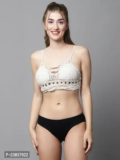 PrettyCat Women Summer Beach Crochet Top Bralette Knit Bra Bikini Set-thumb0