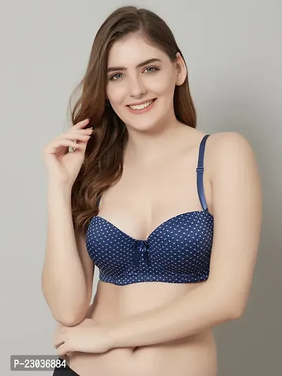 Stylish Blue Polyester Spandex Polka Dots Bras For Women