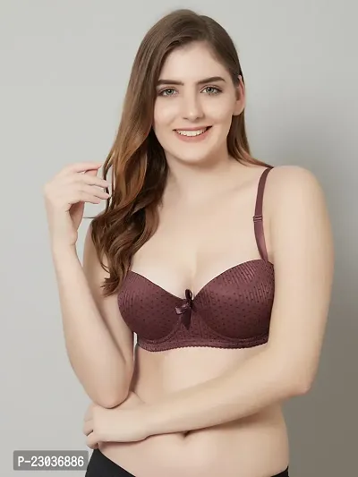 Stylish Brown Polyester Spandex Polka Dots Bras For Women