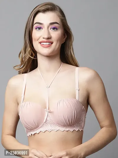 Stylish Peach Polyester Spandex Solid Bras For Women-thumb0