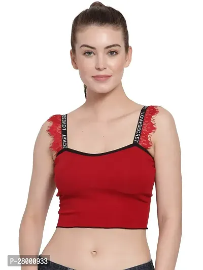 Stylish Red Cotton Solid Bra For Women