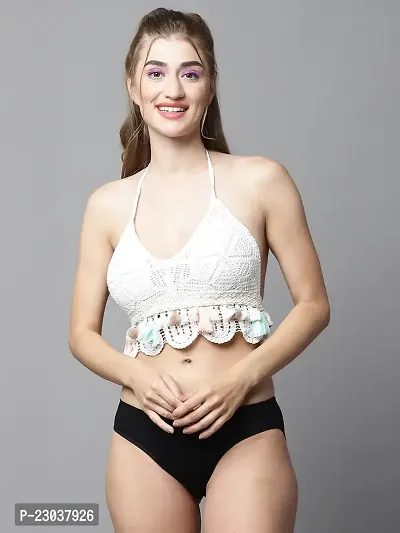 PrettyCat Women Summer Beach Crochet Top Bralette Knit Bra Bikini Set