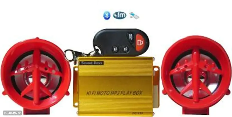 Motorcycle Led Audio Radio Bike Sound System SD USB Mp3 12V Anti-Theft Alarm System FM Handlebar Stereo Speaker Multifunction Multicolor Pack of 01