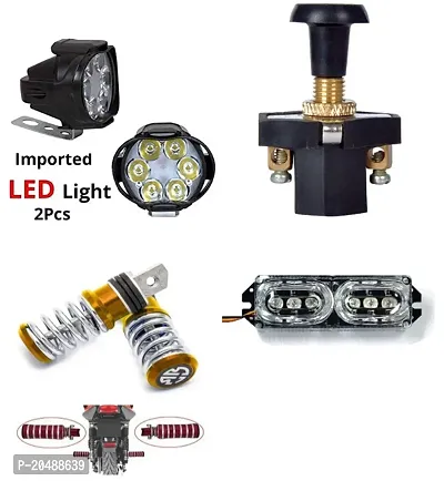 Combo Fog Light 6 led 2pc FootRest 1 Pair Bike Police Flasher Light 1 Pc With Push Pull Switch 1pc
