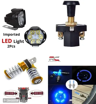 Combo Fog Light 6 led 2pc FootRest 1 Pair Bike Tyre Light 1 Pair  With Push Pull Switch 1pc