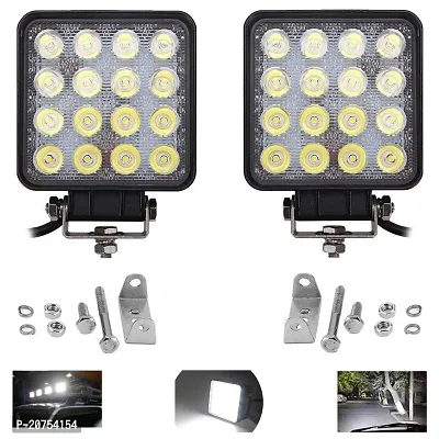 16 LED Fog Light Waterproof Square Led Flood Lamp Offroad Driving Work Light for Bikes Cars and Motorcycle (48W, White Light)Motorcycle Headlights