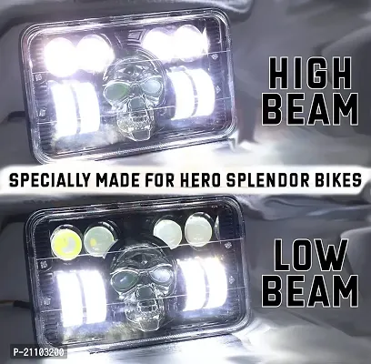 SKULL Style LED Headlight Hi/Low Beam With DRL Light 4000LM For Hero Splendor Plus, Splendor Pro, Splendor (new skull Style )-thumb2