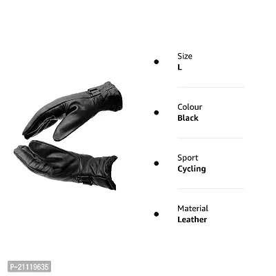 Men Black Solid Leather Warm Winter Riding Gloves, Protective Cycling Bike Motorcycle Gloves Black Large Pack of 1-thumb2