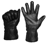 Men Black Solid Leather Warm Winter Riding Gloves, Protective Cycling Bike Motorcycle Gloves Black Large Pack of 1-thumb3