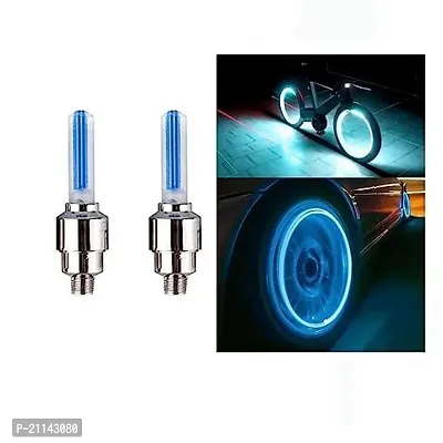 Car/Bike/Bicycle Tyre Led Light Rim Valve Cap Flashing With Motion Sensor Blue Color (Set Of 2 Pcs)-thumb0