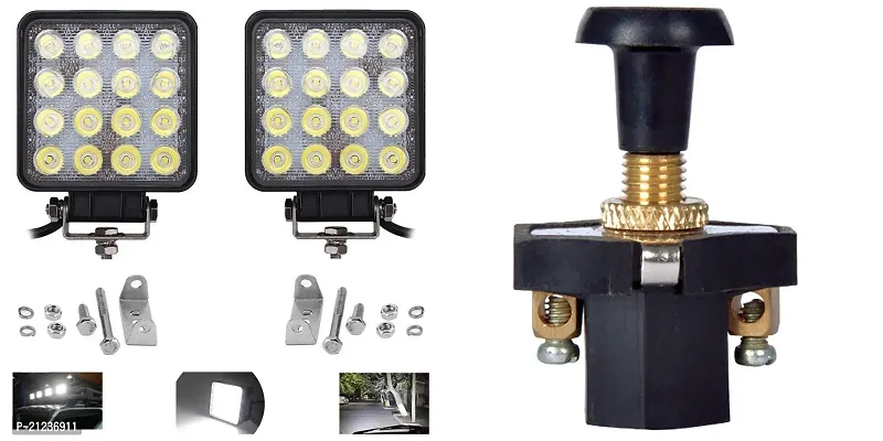 Combo of Fog Light 16 LED 2pc  Car Bike Headlight Lamp With Push Pull Switch 1pc